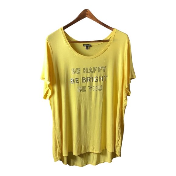 Lane Bryant Womens Plus Size 26/28 Yellow Graphic Tee "Be Happy Be Bright Be You - Picture 1 of 12